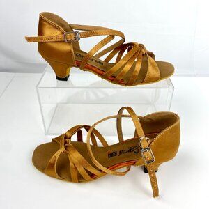 NEW Alma Danza Ballroom Dance Shoes X3 Sandals 4 Copper Fabric DSOL Suede Soles